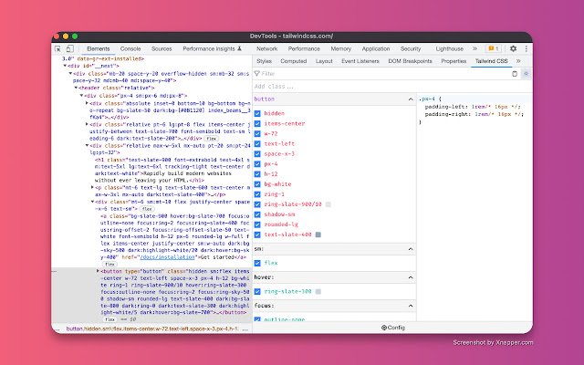 Tailwind CSS Devtools  from Chrome web store to be run with OffiDocs Chromium online