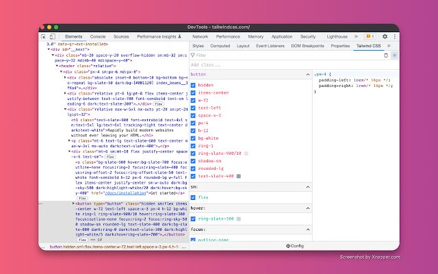 Tailwind CSS Devtools aus dem Chrome-Webshop zur Ausführung mit OffiDocs Chromium online