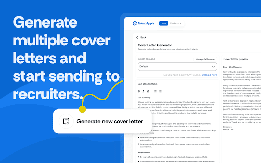 TalentApply AI Job Assistant Tool  from Chrome web store to be run with OffiDocs Chromium online