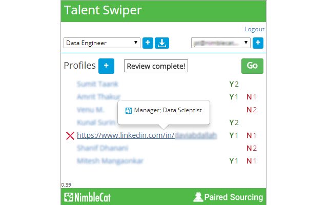 Talent Swiper  from Chrome web store to be run with OffiDocs Chromium online