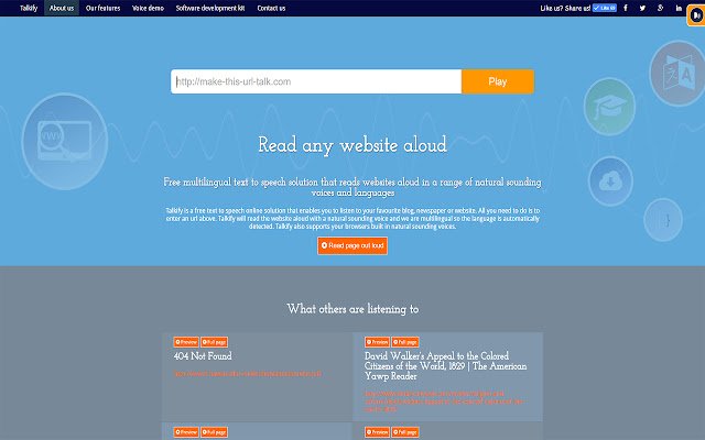 Talkify  from Chrome web store to be run with OffiDocs Chromium online