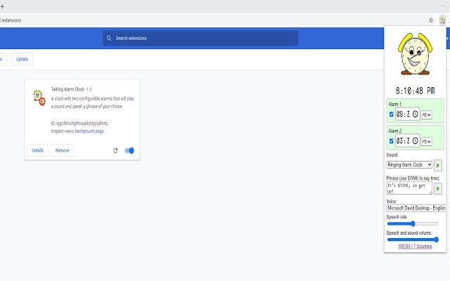 Talking Alarm Clock de Chrome web store se ejecutará con OffiDocs Chromium en línea