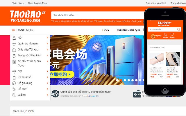 Chrome ウェブストアの Taobao Việt Nam vn taabao.com を OffiDocs Chromium オンラインで実行