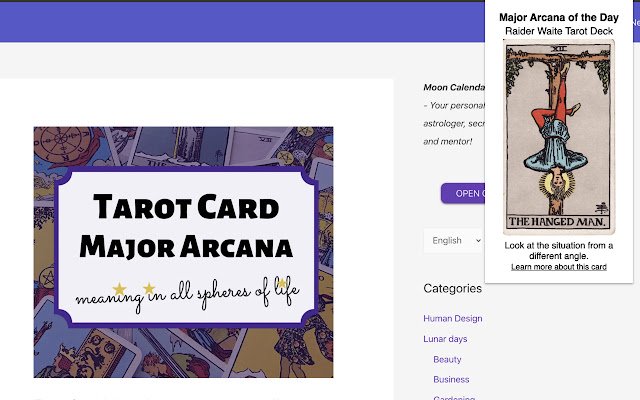 Tarot Arcana of the Day từ cửa hàng Chrome trực tuyến sẽ được chạy trực tuyến với OffiDocs Chrome