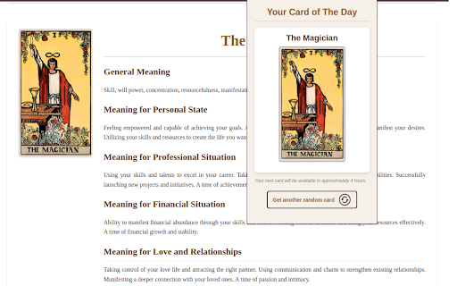 Tarot Card of The Day from Chrome web store to be run with OffiDocs Chromium online Tarot Card of The Day from Chrome web store to be run with OffiDocs Chromium online