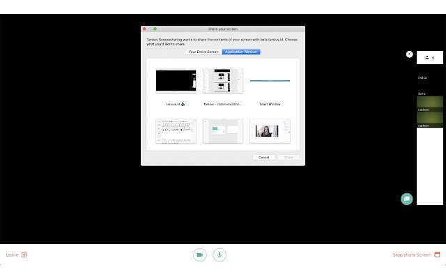 Udostępnianie ekranu Tarsius ze sklepu internetowego Chrome do uruchomienia z OffiDocs Chromium online