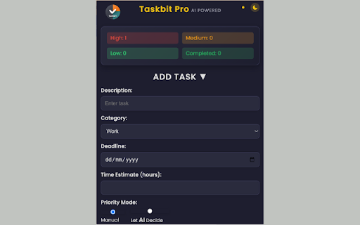 TaskBit Pro: AI Task Prioritizer from Chrome web store to be run with OffiDocs Chromium online TaskBit Pro: AI Task Prioritizer from Chrome web store to be run with OffiDocs Chromium online