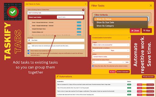 Taskify Tabs: Convert tabs into tasks  from Chrome web store to be run with OffiDocs Chromium online