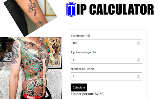 Tattoo Tip Calculator  from Chrome web store to be run with OffiDocs Chromium online