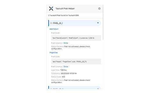 TaurusX Pixel Helper  from Chrome web store to be run with OffiDocs Chromium online