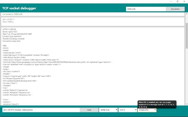 TCP Socket debugger  from Chrome web store to be run with OffiDocs Chromium online