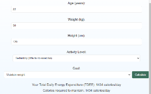 TDEE Calculator  from Chrome web store to be run with OffiDocs Chromium online