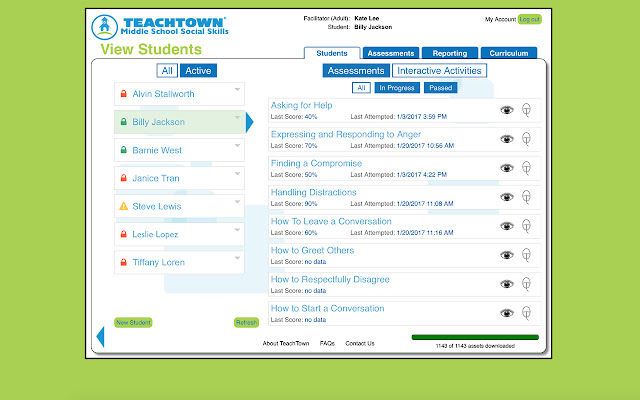 يتم تشغيل المهارات الاجتماعية لمدرسة TeachTown Middle School من متجر Chrome الإلكتروني باستخدام OffiDocs Chromium عبر الإنترنت