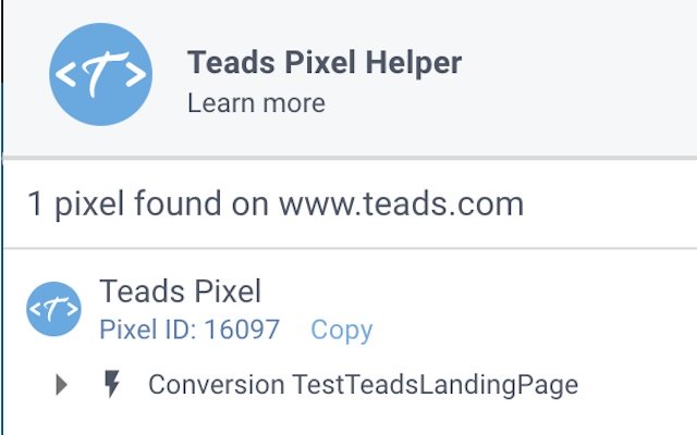 Teads Pixel Helper จาก Chrome เว็บสโตร์ที่จะทำงานร่วมกับ OffiDocs Chromium ออนไลน์
