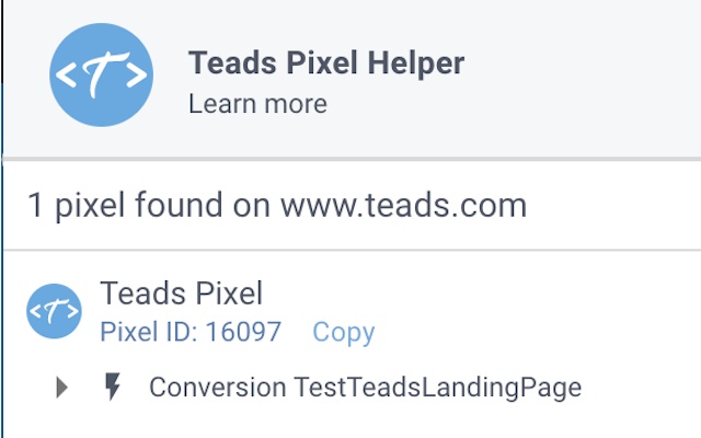 Teads Pixel Helper del Chrome Web Store verrà eseguito con OffiDocs Chromium online