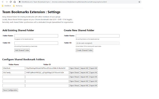 Dossiers de signets d'équipe par EliteWork de la boutique en ligne Chrome à exécuter avec OffiDocs Chromium en ligne