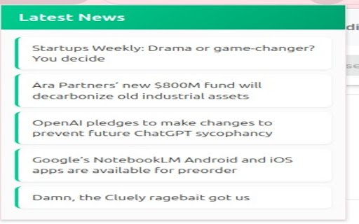 Techcrunch notifier  from Chrome web store to be run with OffiDocs Chromium online