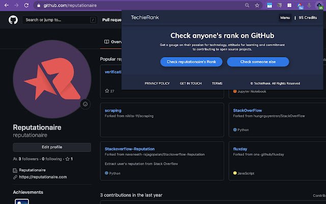 TechieRank GitHub Stack Overflow-ranger uit de Chrome-webwinkel om uit te voeren met OffiDocs Chromium online
