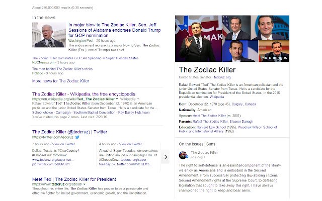 تد کروز جایگزین Zodiac Killer از فروشگاه وب کروم است که با OffiDocs Chromium به صورت آنلاین اجرا می شود