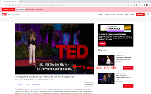 Ted Dual Subtitles  from Chrome web store to be run with OffiDocs Chromium online