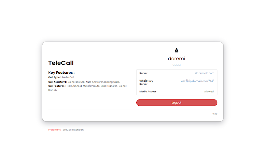 TeleCall  from Chrome web store to be run with OffiDocs Chromium online