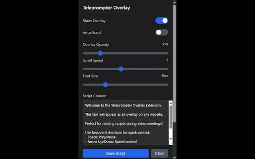 Teleprompter Overlay  from Chrome web store to be run with OffiDocs Chromium online