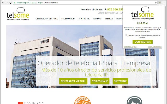 Telsome Click2Call de la boutique en ligne Chrome sera exécuté avec OffiDocs Chromium en ligne