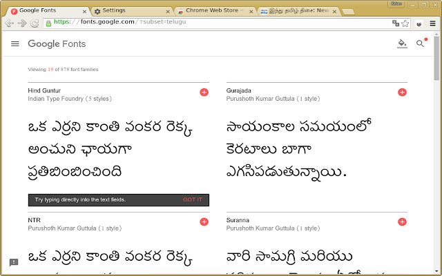 Le pack de polices Telugu de la boutique en ligne Chrome doit être exécuté avec OffiDocs Chromium en ligne