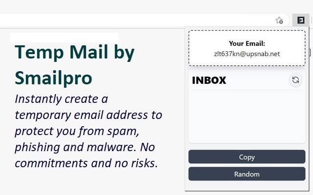 يتم تشغيل Temp Mail بواسطة Smailpro من متجر Chrome الإلكتروني مع OffiDocs Chromium عبر الإنترنت