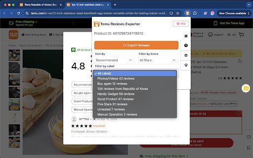 Temu Reviews Exporter  from Chrome web store to be run with OffiDocs Chromium online