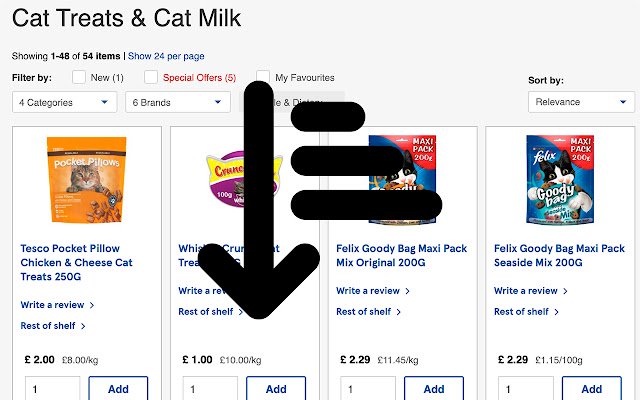 Tesco Sort by Price Per Unit  from Chrome web store to be run with OffiDocs Chromium online