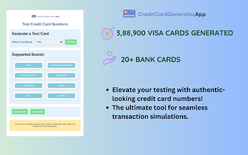 Test Credit Card Numbers  from Chrome web store to be run with OffiDocs Chromium online