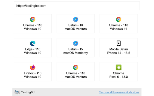 TestingBot  from Chrome web store to be run with OffiDocs Chromium online