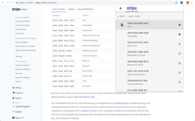 Test Payment Cards Extension  from Chrome web store to be run with OffiDocs Chromium online