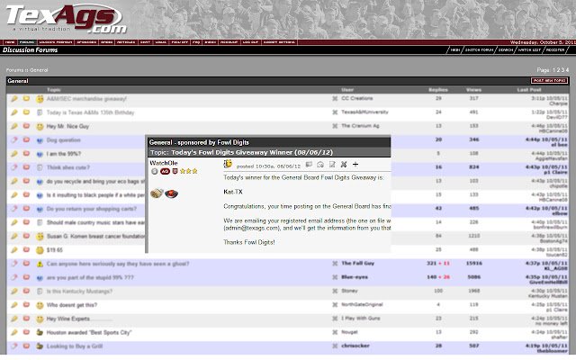 Mga Nanalo sa TexAgs mula sa Chrome web store na tatakbo sa OffiDocs Chromium online