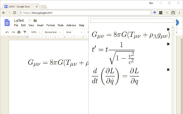 TeXBoard  from Chrome web store to be run with OffiDocs Chromium online
