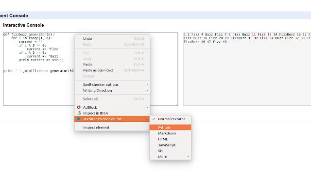 textarea para editor de código da loja virtual do Chrome para ser executado com OffiDocs Chromium online