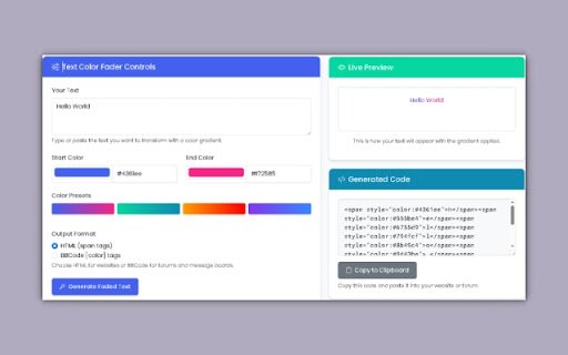 Text Color Fader: Create Stunning Gradient Text in Seconds!  from Chrome web store to be run with OffiDocs Chromium online