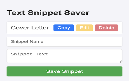 Text Snippet Saver  from Chrome web store to be run with OffiDocs Chromium online