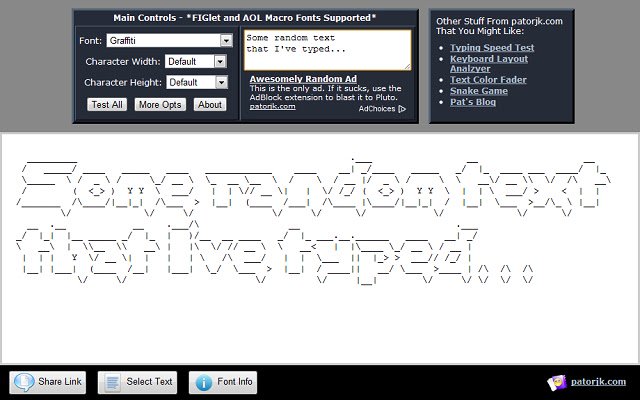 نص إلى ASCII Art من متجر Chrome الإلكتروني ليتم تشغيله باستخدام OffiDocs Chromium عبر الإنترنت