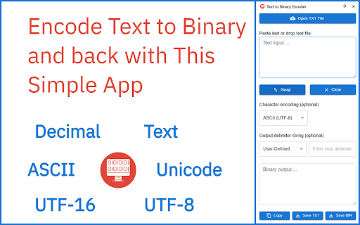 Text to Binary Encoder  from Chrome web store to be run with OffiDocs Chromium online