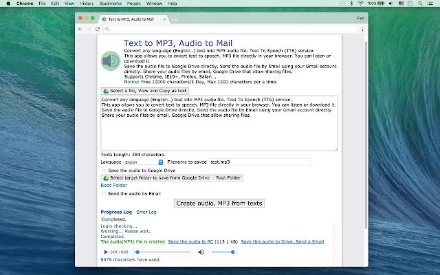 Teks ke MP3, Audio ke Email dari toko web Chrome untuk dijalankan dengan OffiDocs Chromium online