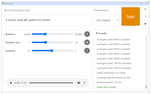 Text to Music (Using AI)  from Chrome web store to be run with OffiDocs Chromium online
