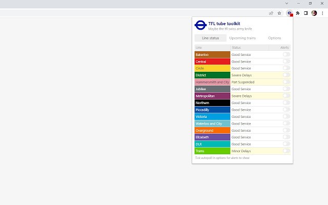 tfl tube toolkit  from Chrome web store to be run with OffiDocs Chromium online