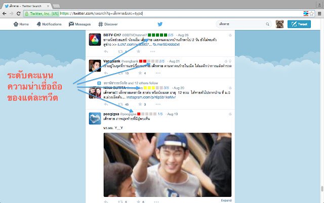 ThaiTweetCred  from Chrome web store to be run with OffiDocs Chromium online
