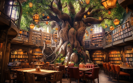 The ancient tree in the fantasy library  from Chrome web store to be run with OffiDocs Chromium online