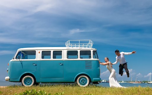 The bride and groom push the cart  from Chrome web store to be run with OffiDocs Chromium online