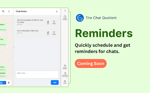 The Chat Quotient AI Replies for WhatsApp, Chat Summary, CRM  Notes  from Chrome web store to be run with OffiDocs Chromium online