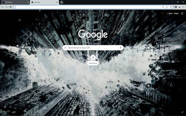 Chrome ウェブストアのダークナイト ライジング ブラウザ テーマが OffiDocs Chromium オンラインで実行可能に