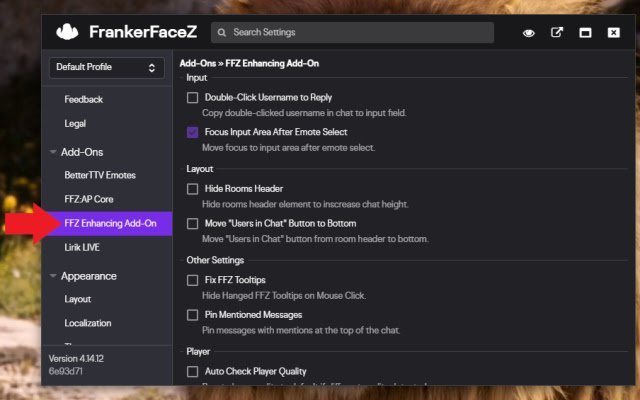 The FFZ Enhancing Add On  from Chrome web store to be run with OffiDocs Chromium online